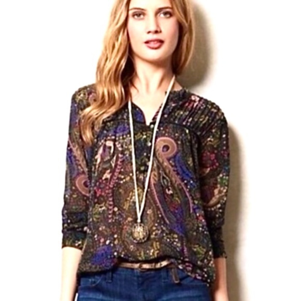 Anthropologie Dolan Odessa Paisley Blouse Women’s Size XS Long Sleeves Colorful